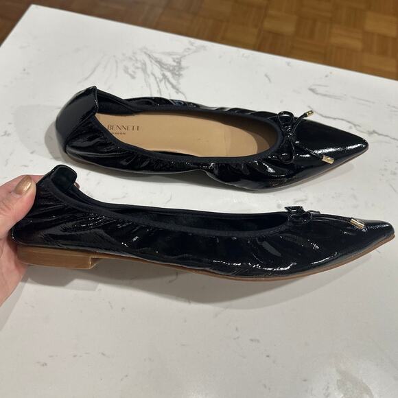 LK Bennett Tilly Black Crinkled Patent Leather Pointed Ballerina Flats, Size 40 - Picture 2 of 9